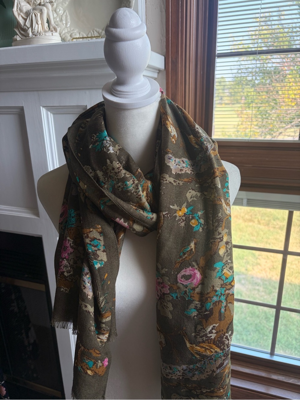 Talbots Women’s Olive/Army Green Floral Scarf